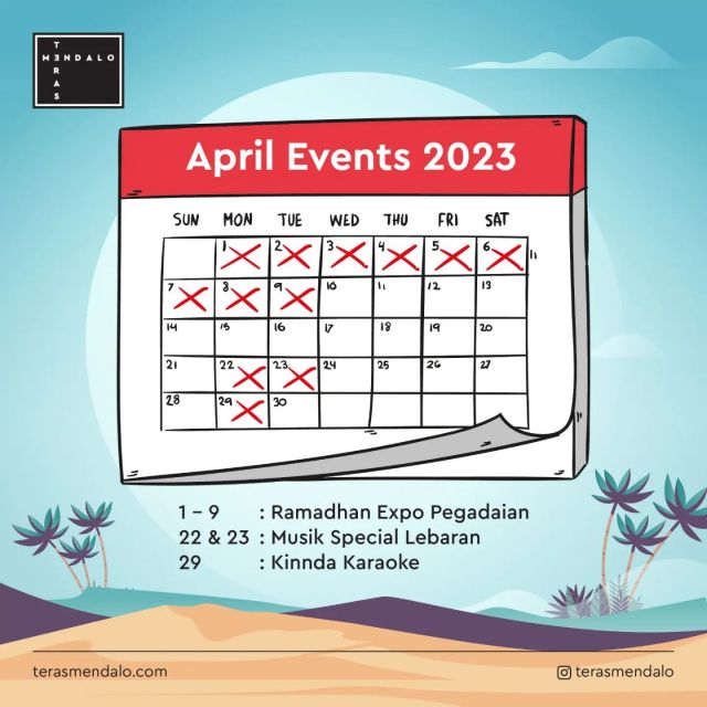 It's April already!

Waktunya seru-seruan bareng di Teras Mendalo.

Yuk, catat jadwalnya jangan sampai terlewatkan keseruannya.

#terasmendalo #eventjambi #creativespacejambi